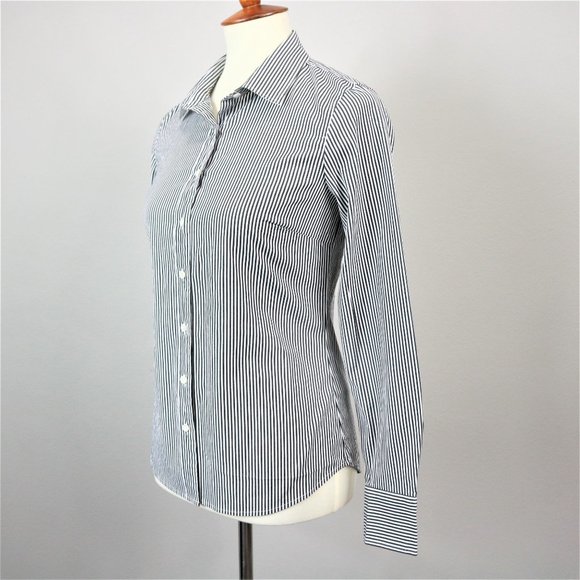 J. Crew Haberdashery Black White Pinstripe Perfect Stretch Button Up Long Sleeve - Picture 4 of 16